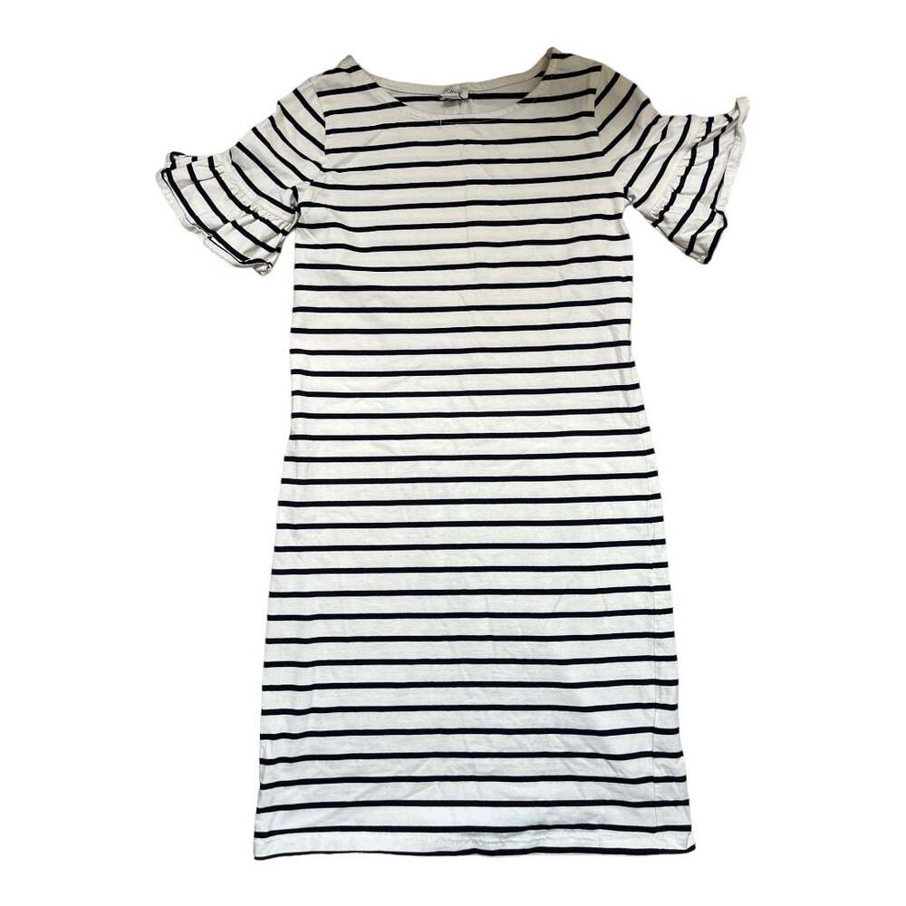 J. Crew blue white stripe dress short ruffle sleeves single stitched XXS NWOT